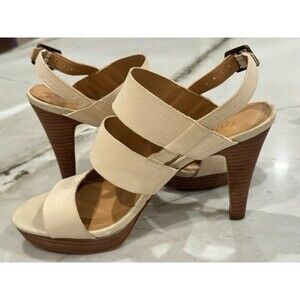 Franco Sarto Womens SZ 8 Ivory Nubuck Leather Mulan Strappy Heel Sandals Shoes